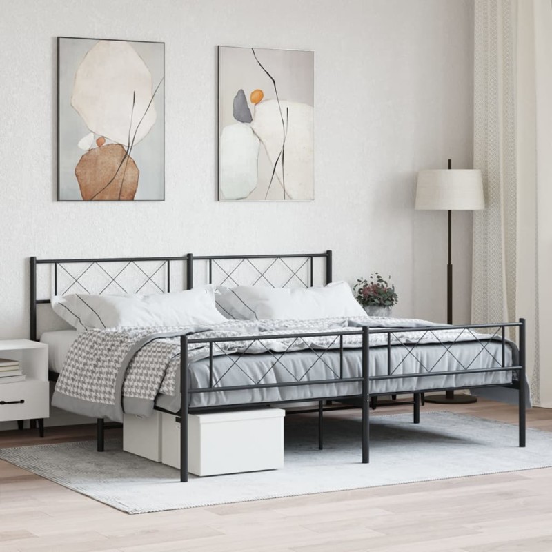 vidaXL Giroletto con Testiera e Pediera Metallo Nero 183x213 cm