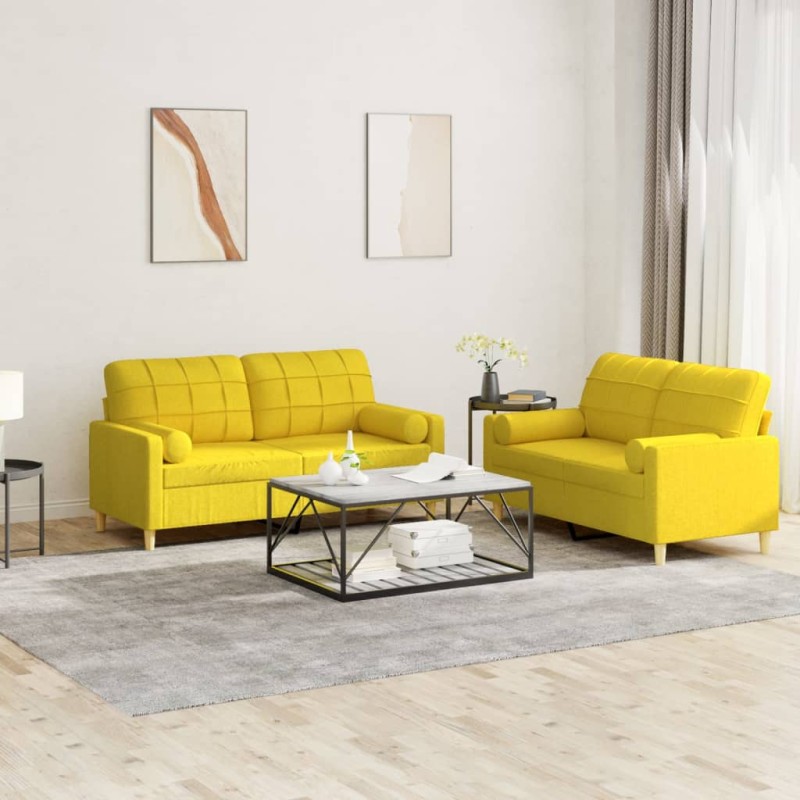 vidaXL Set di Divani 2 pz con Cuscini Giallo Chiaro in Tessuto vidaXL Set di Divani 2 pz con Cuscini Giallo Chiaro in Tessuto
