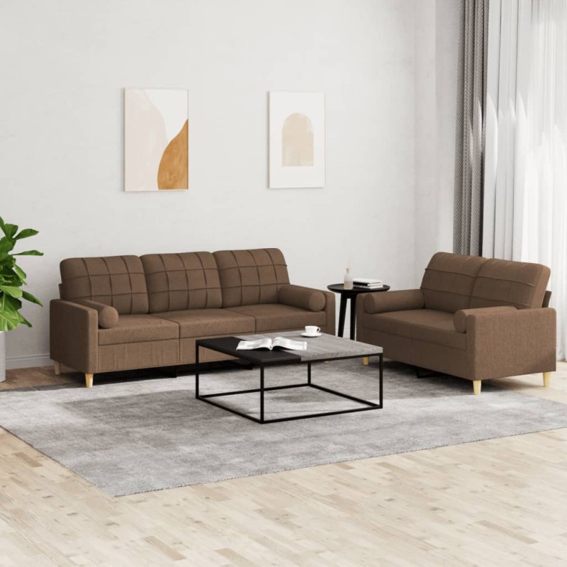 vidaXL Set di Divani 2 pz con Cuscini Marrone in Tessuto vidaXL Set di Divani 2 pz con Cuscini Marrone in Tessuto