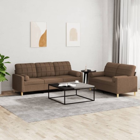 vidaXL Set di Divani 2 pz con Cuscini Marrone in Tessuto