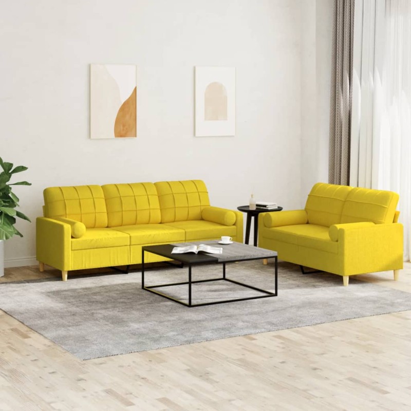 vidaXL Set di Divani 2 pz con Cuscini Giallo Chiaro in Tessuto vidaXL Set di Divani 2 pz con Cuscini Giallo Chiaro in Tessuto
