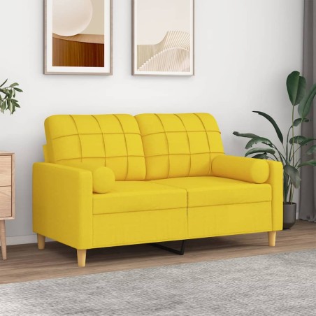 vidaXL Divano a 2 Posti con Cuscini Giallo Chiaro 120 cm in Tessuto