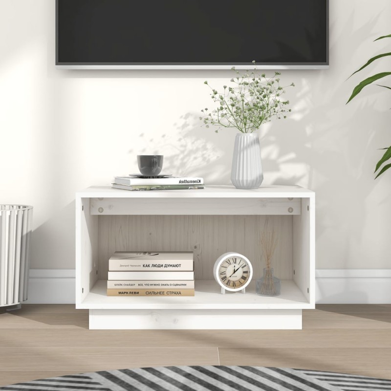 Mobile Porta TV Bianco 60x35x35 cm in Legno Massello di Pino Mobile Porta TV Bianco 60x35x35 cm in Legno Massello di Pino