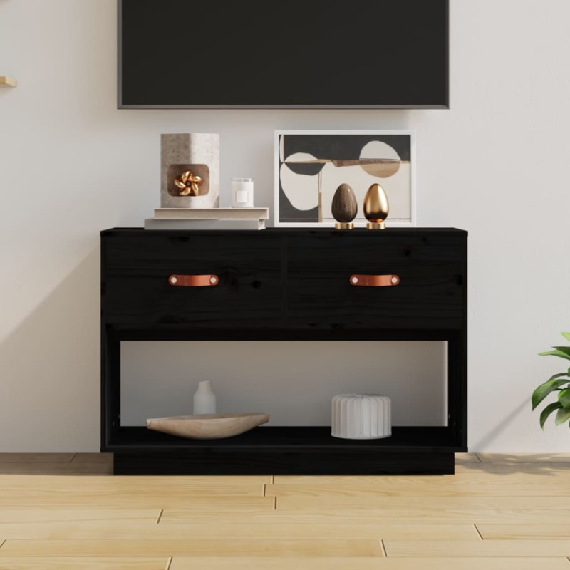 Mobile Porta TV Nero 90x40x60 cm in Legno Massello di Pino Mobile Porta TV Nero 90x40x60 cm in Legno Massello di Pino