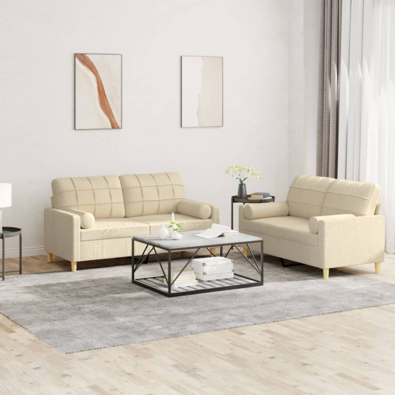 vidaXL Set Divani 2 pz con Cuscini Crema in Tessuto vidaXL Set Divani 2 pz con Cuscini Crema in Tessuto