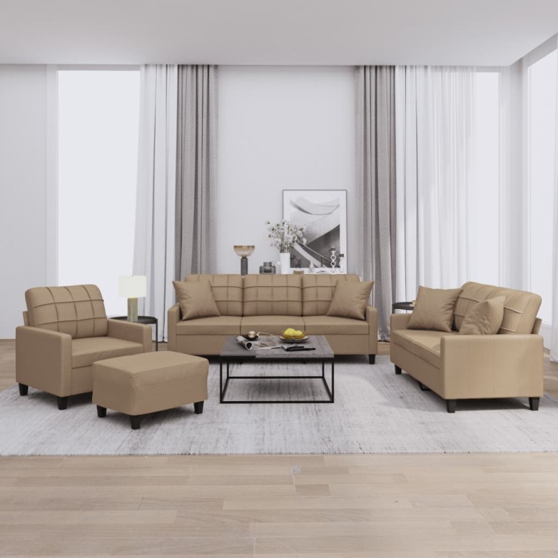 vidaXL Set di Divani 4 pz con Cuscini Cappuccino in Similpelle vidaXL Set di Divani 4 pz con Cuscini Cappuccino in Similpelle