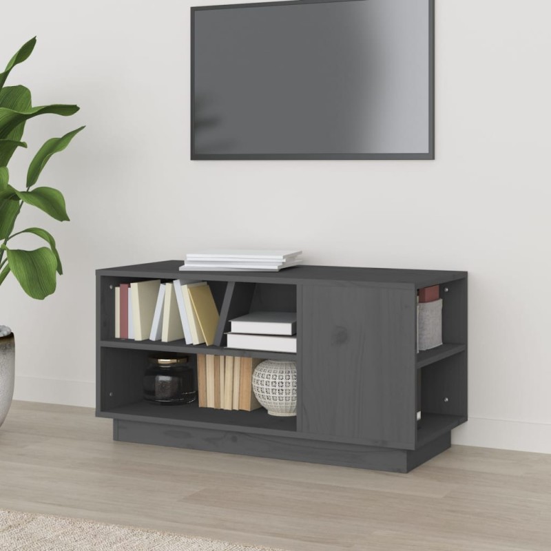 Mobile Porta TV Grigio 80x35x40,5 cm in Legno Massello di Pino Mobile Porta TV Grigio 80x35x40,5 cm in Legno Massello di Pino