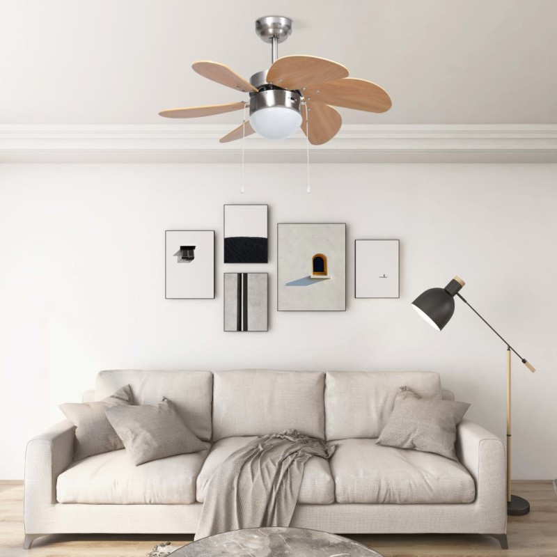 vidaXL Ventilatore da Soffitto con Luce 76 cm Marrone Chiaro vidaXL Ventilatore da Soffitto con Luce 76 cm Marrone Chiaro