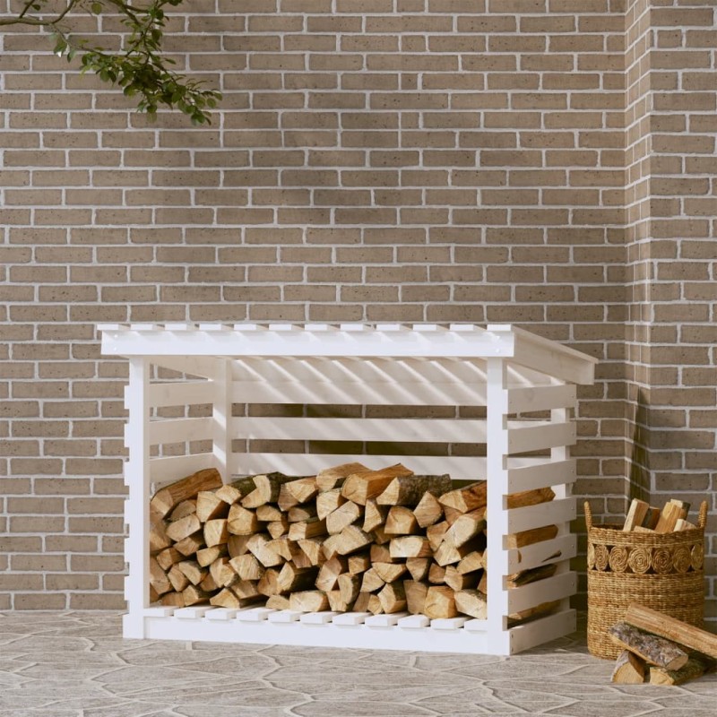 Portalegna Bianco 108x73x79 cm in Legno Massello di Pino Portalegna Bianco 108x73x79 cm in Legno Massello di Pino