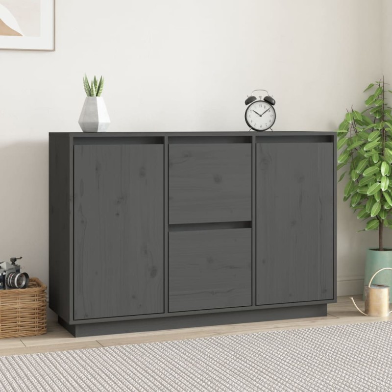 Credenza Grigia 111x34x75 cm in Legno Massello di Pino Credenza Grigia 111x34x75 cm in Legno Massello di Pino