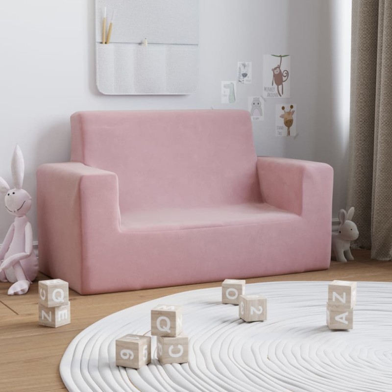 vidaXL Divano per Bambini 2 Posti Rosa in Morbido Peluche vidaXL Divano per Bambini 2 Posti Rosa in Morbido Peluche