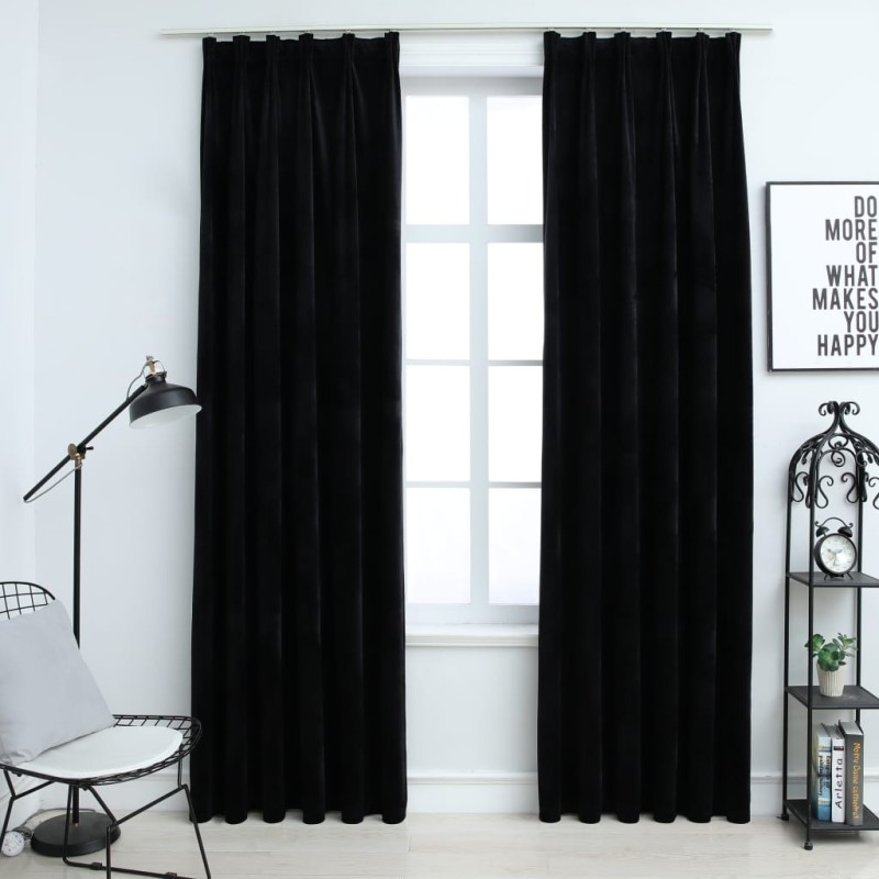 Tende Oscuranti con Ganci 2 pz Nere in Velluto 140x175 cm Tende Oscuranti con Ganci 2 pz Nere in Velluto 140x175 cm