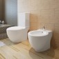 vidaXL Set WC e Bidet con Piede in Ceramica Bianca vidaXL Set WC e Bidet con Piede in Ceramica Bianca