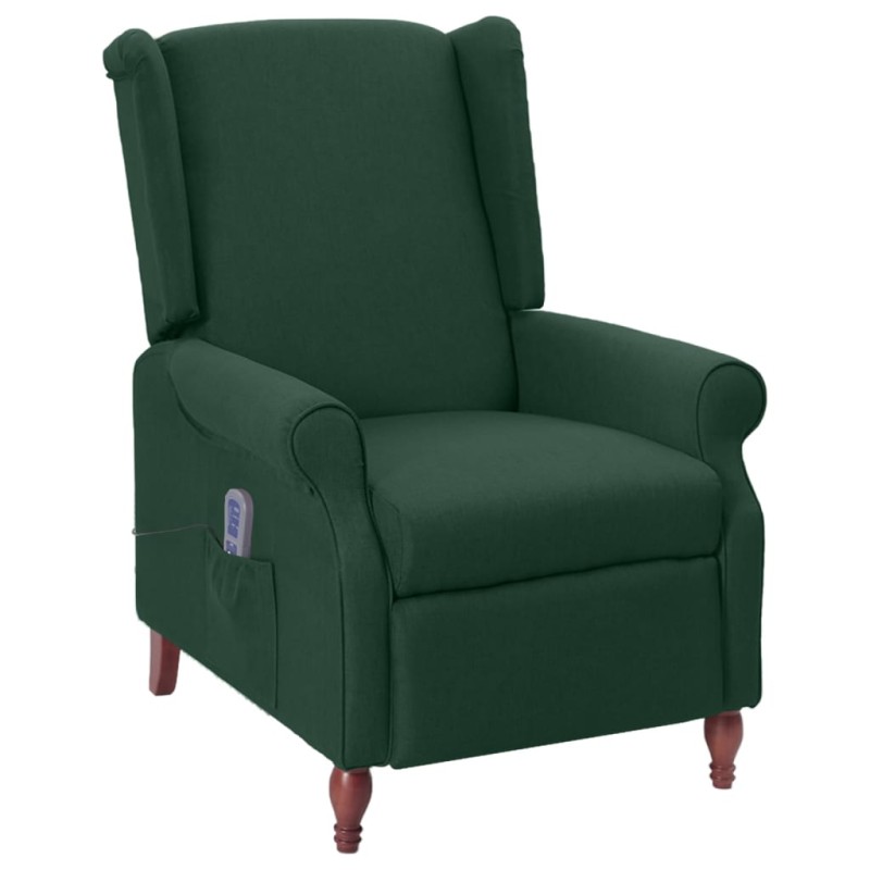 vidaXL Poltrona Massaggiante Reclinabile Verde Scuro in Tessuto vidaXL Poltrona Massaggiante Reclinabile Verde Scuro in Tessuto