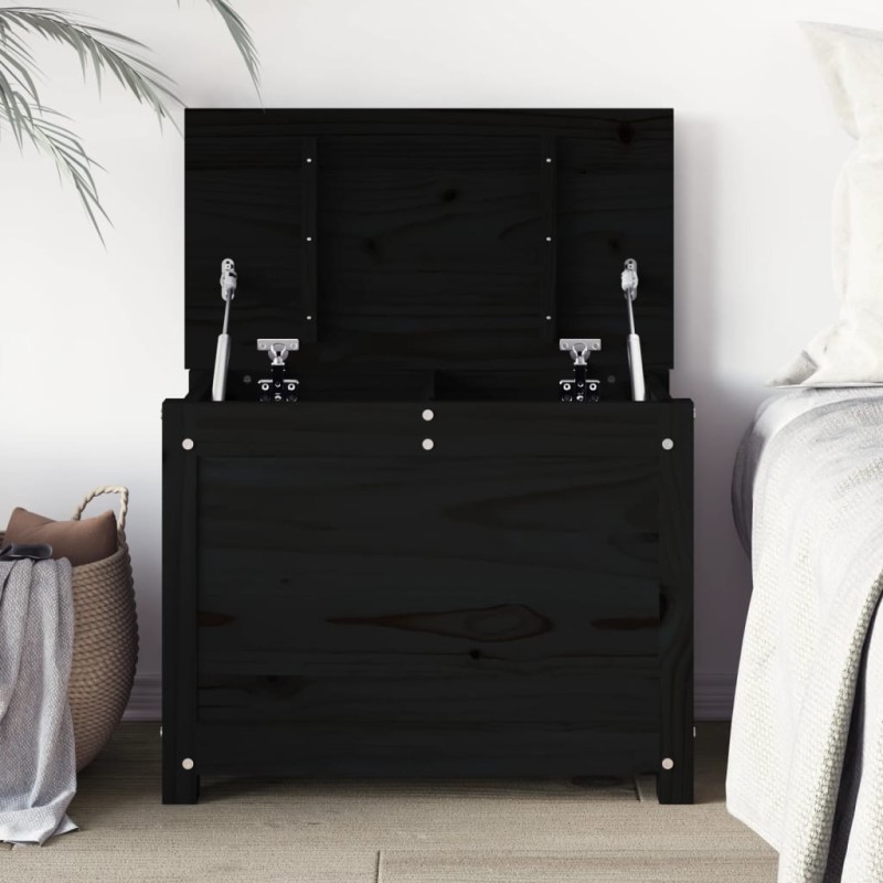 vidaXL Contenitore Portaoggetti Nero 60x32x45,5cm Legno Massello Pino vidaXL Contenitore Portaoggetti Nero 60x32x45,5cm Legno Massello Pino