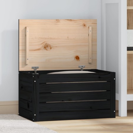 vidaXL Contenitore Portaoggetti Nero 59,5x36,5x33 cm Massello di Pino
