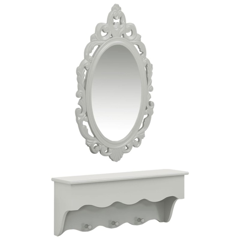 vidaXL Set Mensola da Parete Svuotatasche con Ganci e Specchio Grigio vidaXL Set Mensola da Parete Svuotatasche con Ganci e Specchio Grigio