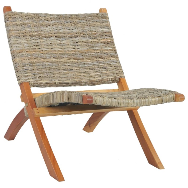 vidaXL Sedia Relax in Rattan Kubu Naturale e Legno Massello di Mogano vidaXL Sedia Relax in Rattan Kubu Naturale e Legno Massello di Mogano