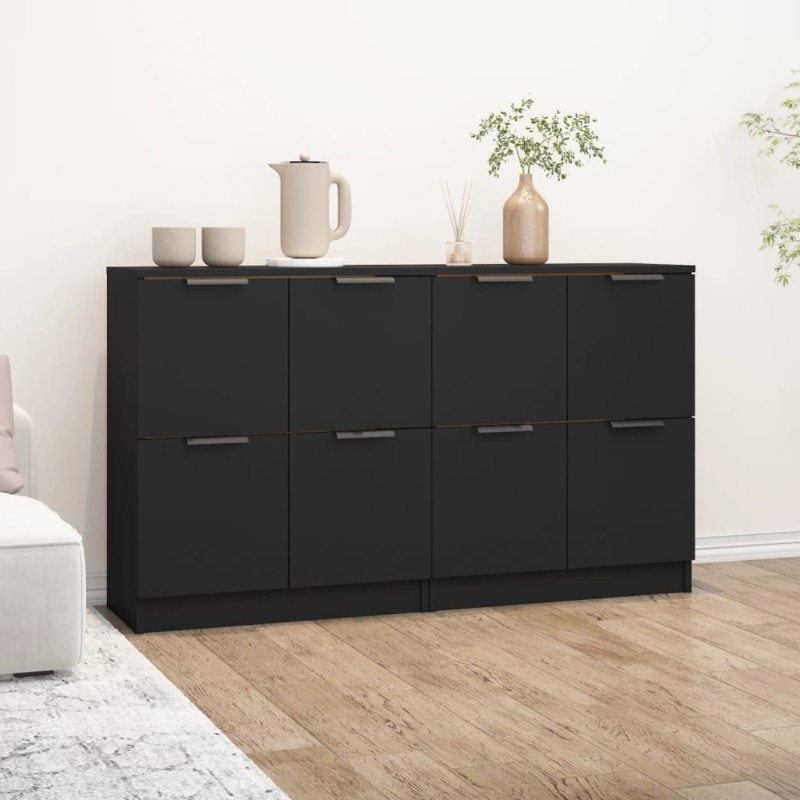 Credenze 2 pz Nere 60x30x70 cm in Legno Multistrato Credenze 2 pz Nere 60x30x70 cm in Legno Multistrato