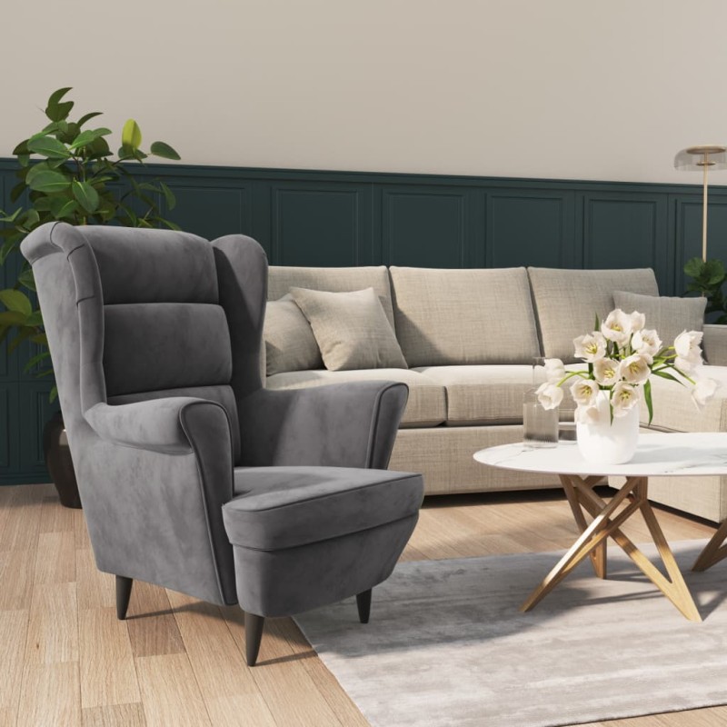 vidaXL Poltrona Grigio Chiaro Velluto vidaXL Poltrona Grigio Chiaro Velluto