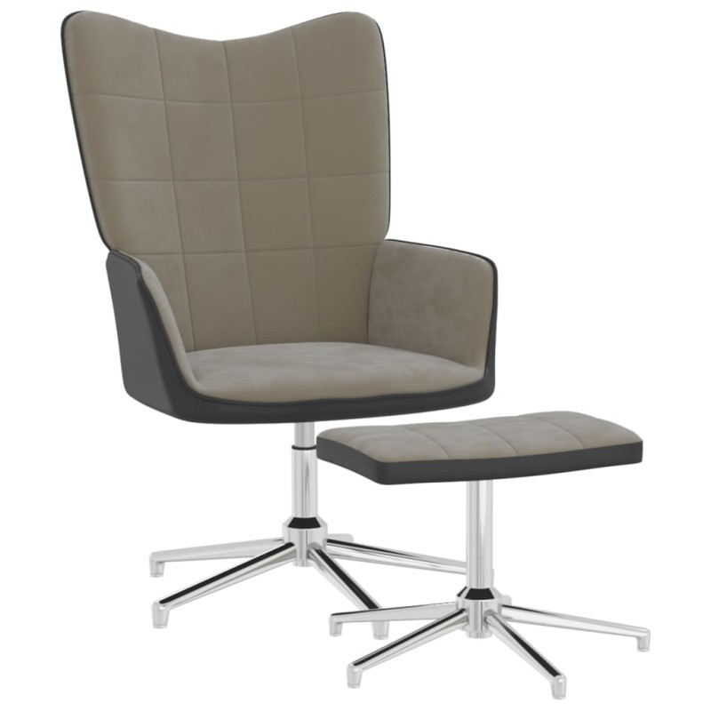 vidaXL Poltrona Relax con Poggiapiedi Grigio Chiaro in Velluto e PVC vidaXL Poltrona Relax con Poggiapiedi Grigio Chiaro in Velluto e PVC