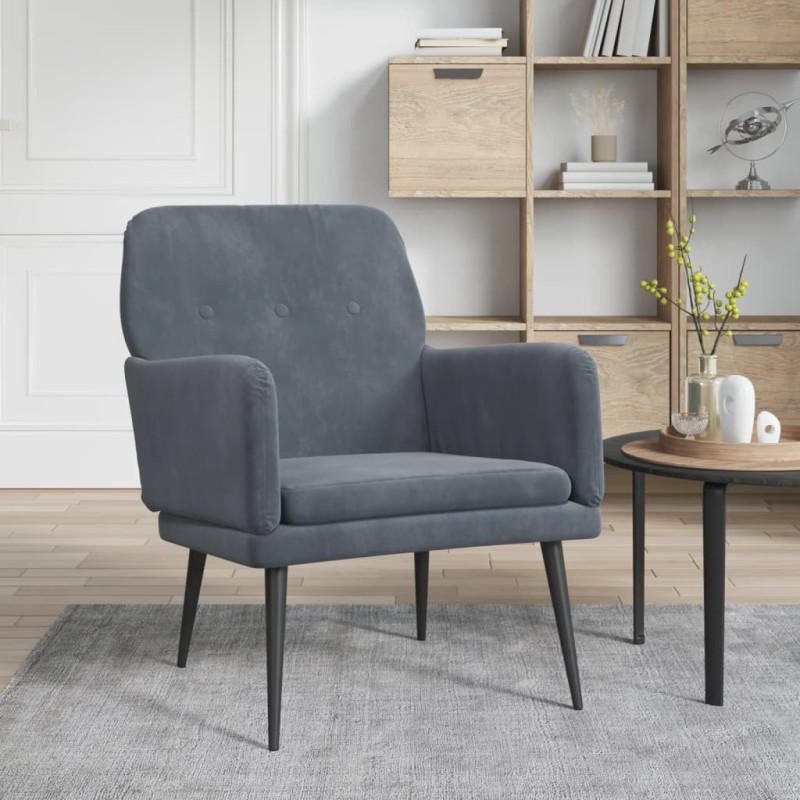 vidaXL Poltrona Grigio Scuro 62x79x79 cm Velluto vidaXL Poltrona Grigio Scuro 62x79x79 cm Velluto