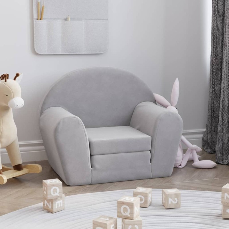 vidaXL Divano per Bambini Grigio Chiaro in Morbido Peluche vidaXL Divano per Bambini Grigio Chiaro in Morbido Peluche