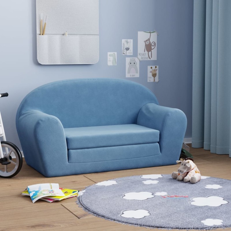 vidaXL Divano Letto per Bambini a 2 Posti Blu in Morbido Peluche vidaXL Divano Letto per Bambini a 2 Posti Blu in Morbido Peluche