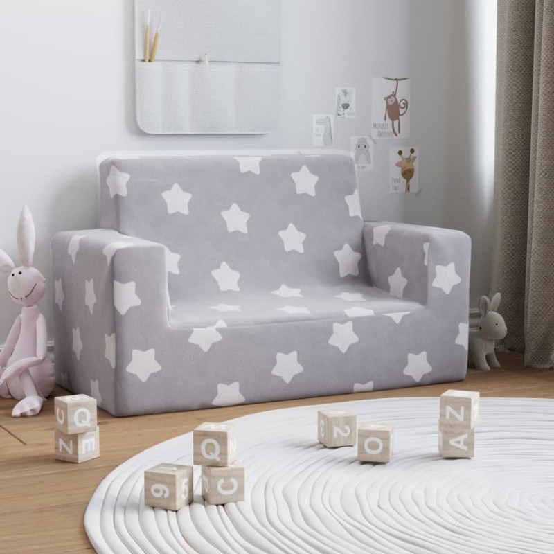vidaXL Divano per Bambini 2 Posti Grigio Chiaro Stelle Morbido Peluche vidaXL Divano per Bambini 2 Posti Grigio Chiaro Stelle Morbido Peluche