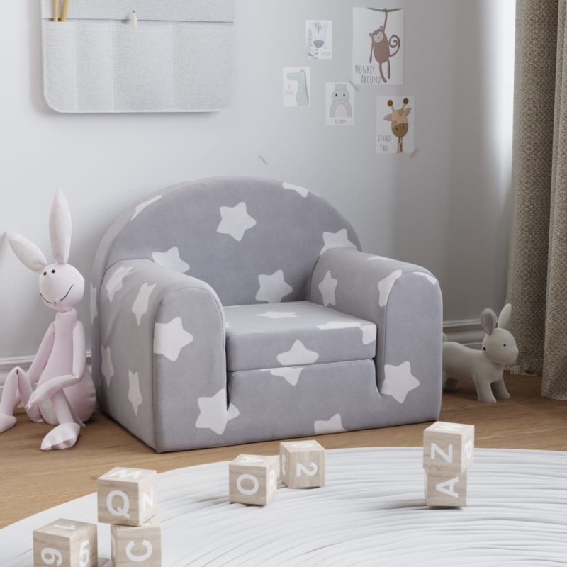 vidaXL Divano Letto Bambini Grigio Chiaro con Stelle Morbido Peluche vidaXL Divano Letto Bambini Grigio Chiaro con Stelle Morbido Peluche