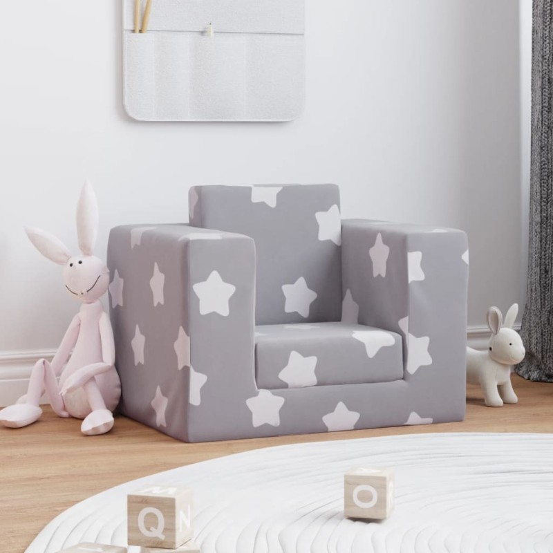 vidaXL Divano Letto Bambini Grigio Chiaro con Stelle Morbido Peluche vidaXL Divano Letto Bambini Grigio Chiaro con Stelle Morbido Peluche
