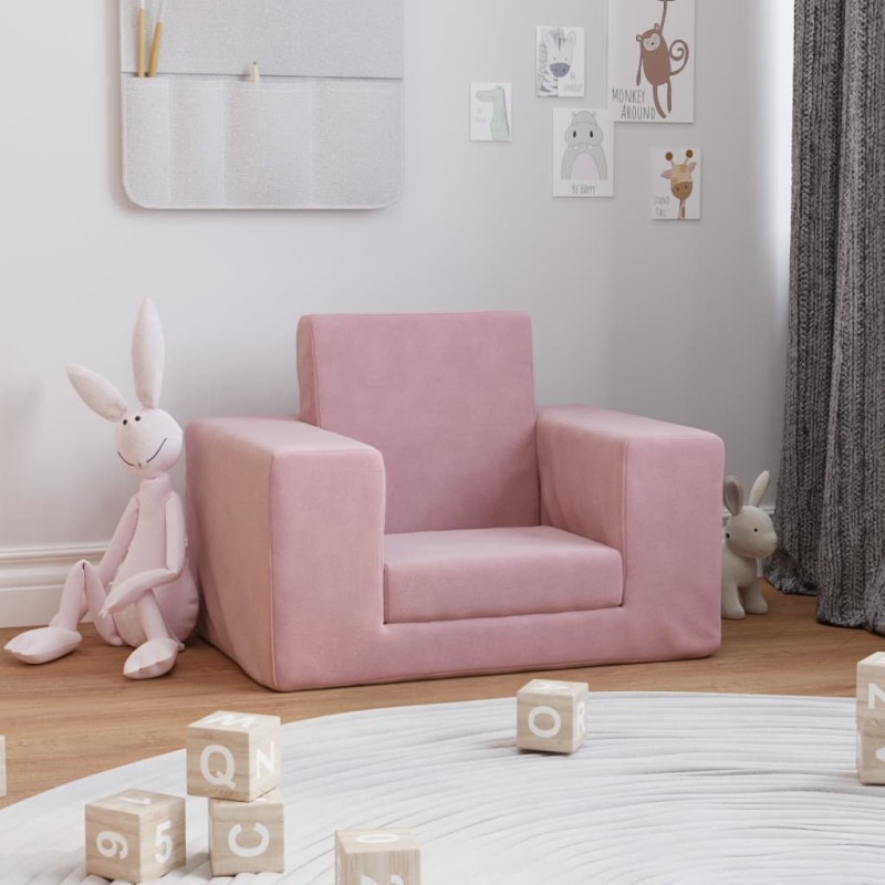 vidaXL Divano per Bambini Rosa in Morbido Peluche vidaXL Divano per Bambini Rosa in Morbido Peluche
