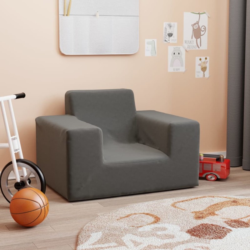 vidaXL Divano per Bambini Antracite in Morbido Peluche vidaXL Divano per Bambini Antracite in Morbido Peluche