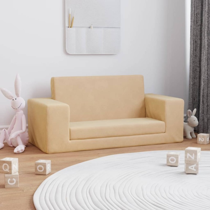 vidaXL Divano Letto per Bambini a 2 Posti Crema in Morbido Peluche vidaXL Divano Letto per Bambini a 2 Posti Crema in Morbido Peluche