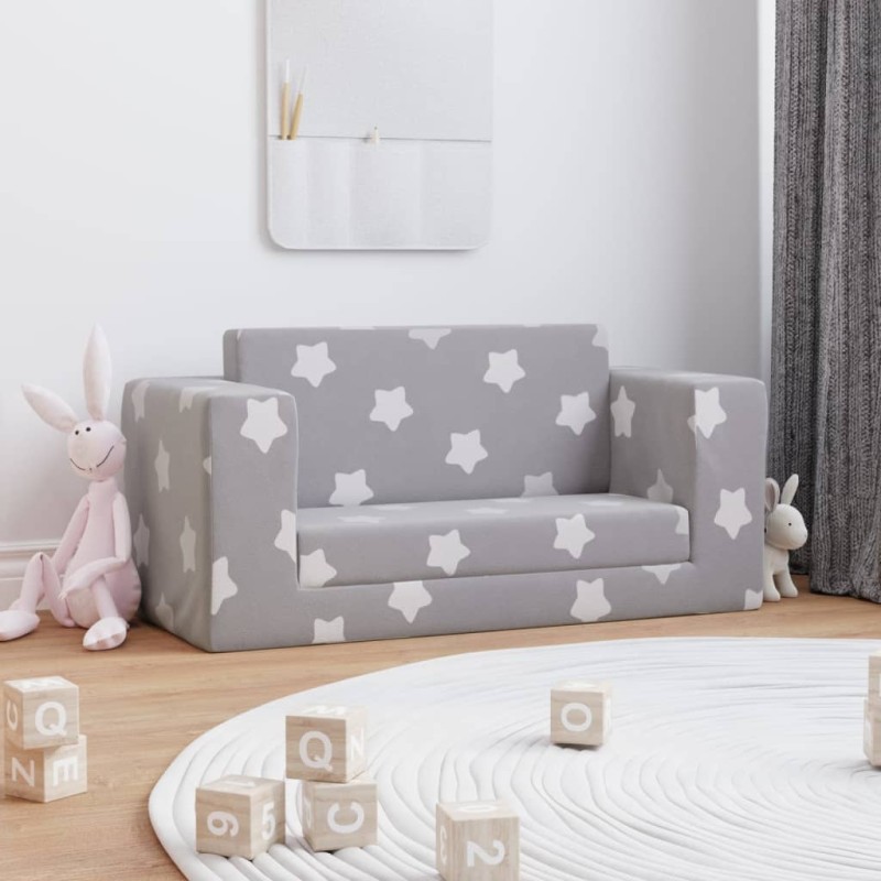 vidaXL Divano per Bambini 2 Posti Grigio Chiaro Stelle Morbido Peluche vidaXL Divano per Bambini 2 Posti Grigio Chiaro Stelle Morbido Peluche