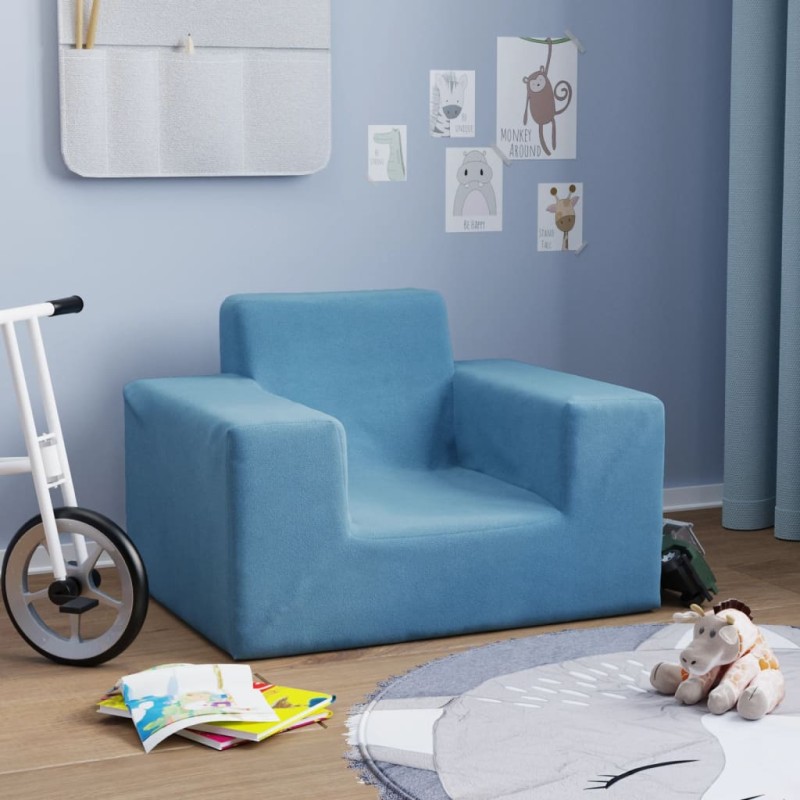 vidaXL Divano per Bambini Blu in Morbido Peluche vidaXL Divano per Bambini Blu in Morbido Peluche