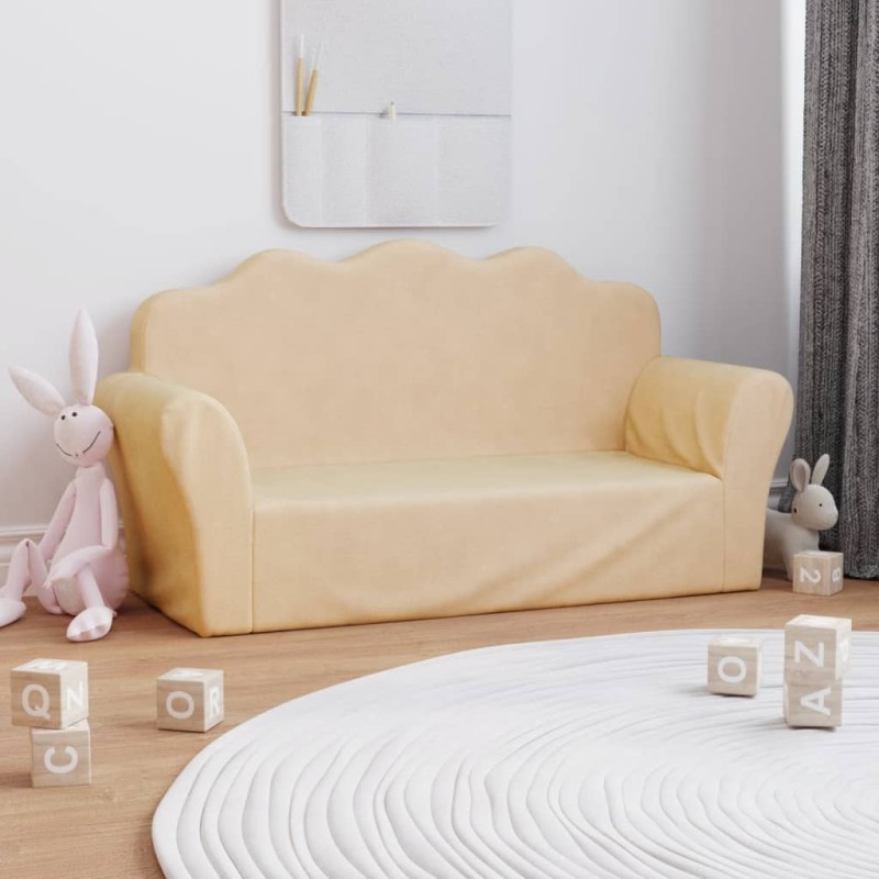 vidaXL Divano per Bambini a 2 Posti Crema in Morbido Peluche vidaXL Divano per Bambini a 2 Posti Crema in Morbido Peluche