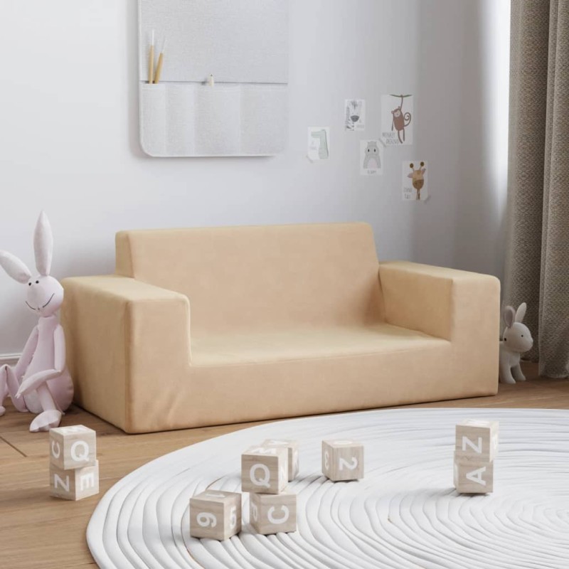 vidaXL Divano per Bambini a 2 Posti Crema in Morbido Peluche vidaXL Divano per Bambini a 2 Posti Crema in Morbido Peluche