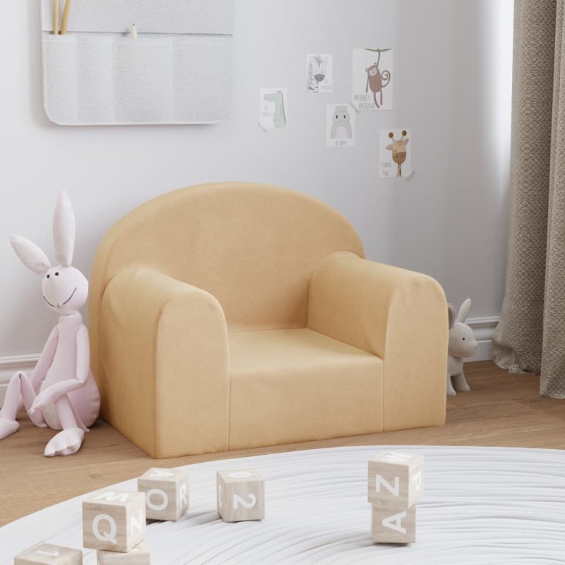 vidaXL Divano per Bambini Crema in Morbido Peluche vidaXL Divano per Bambini Crema in Morbido Peluche
