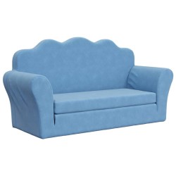 vidaXL Divano Letto per Bambini a 2 Posti Blu in Morbido Peluche