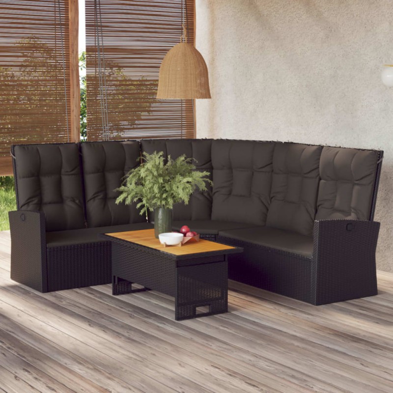 vidaXL Divano Angolare Reclinabile con Cuscini in Polyrattan Nero vidaXL Divano Angolare Reclinabile con Cuscini in Polyrattan Nero