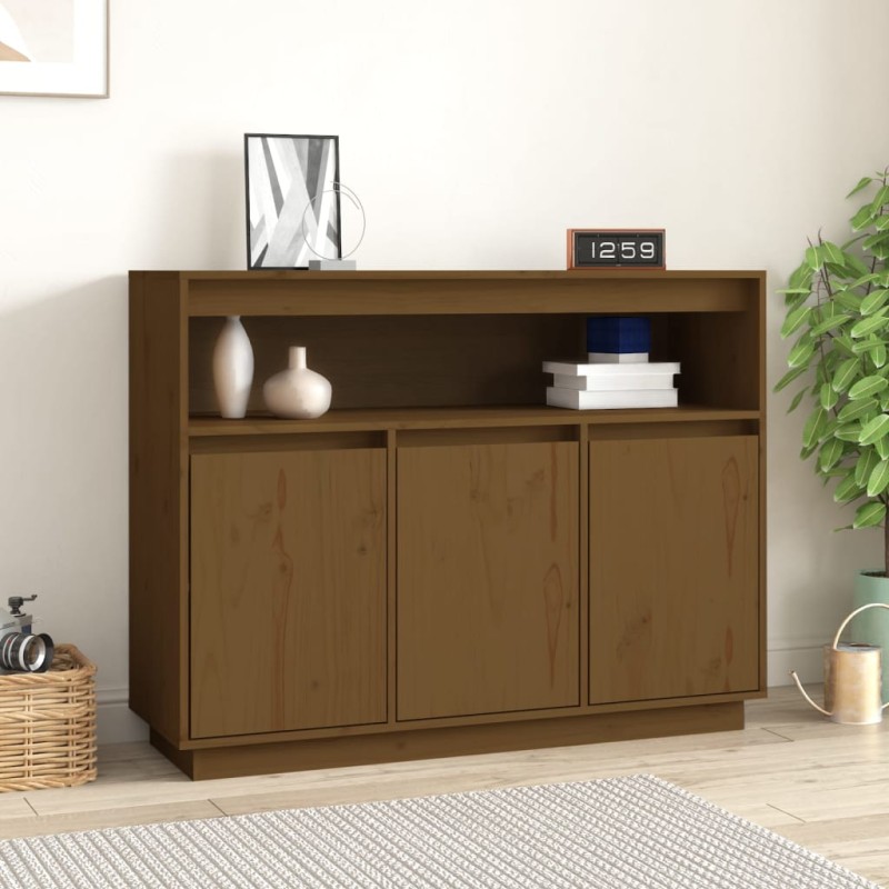 Credenza Marrone Miele 104,5x34x80 cm in Legno Massello di Pino Credenza Marrone Miele 104,5x34x80 cm in Legno Massello di Pino