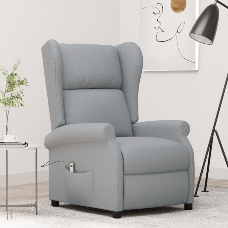 vidaXL Poltrona ad Ala Reclinabile Elettrica Grigio Chiaro in Tessuto