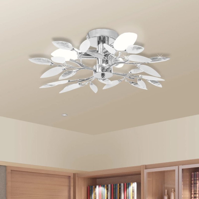 vidaXL Lampada da Soffitto Foglie Bianco e Acrilico Trasparente 3xE14 vidaXL Lampada da Soffitto Foglie Bianco e Acrilico Trasparente 3xE14