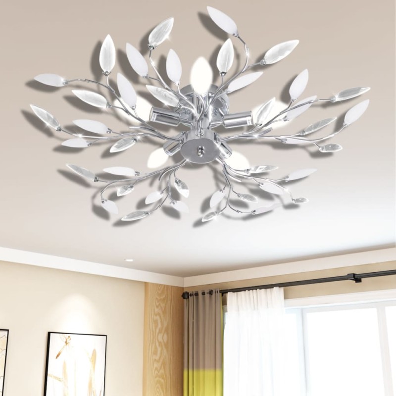 vidaXL Lampada da Soffitto Bianca Trasparente Cristalli Acrilici 5 E14 vidaXL Lampada da Soffitto Bianca Trasparente Cristalli Acrilici 5 E14