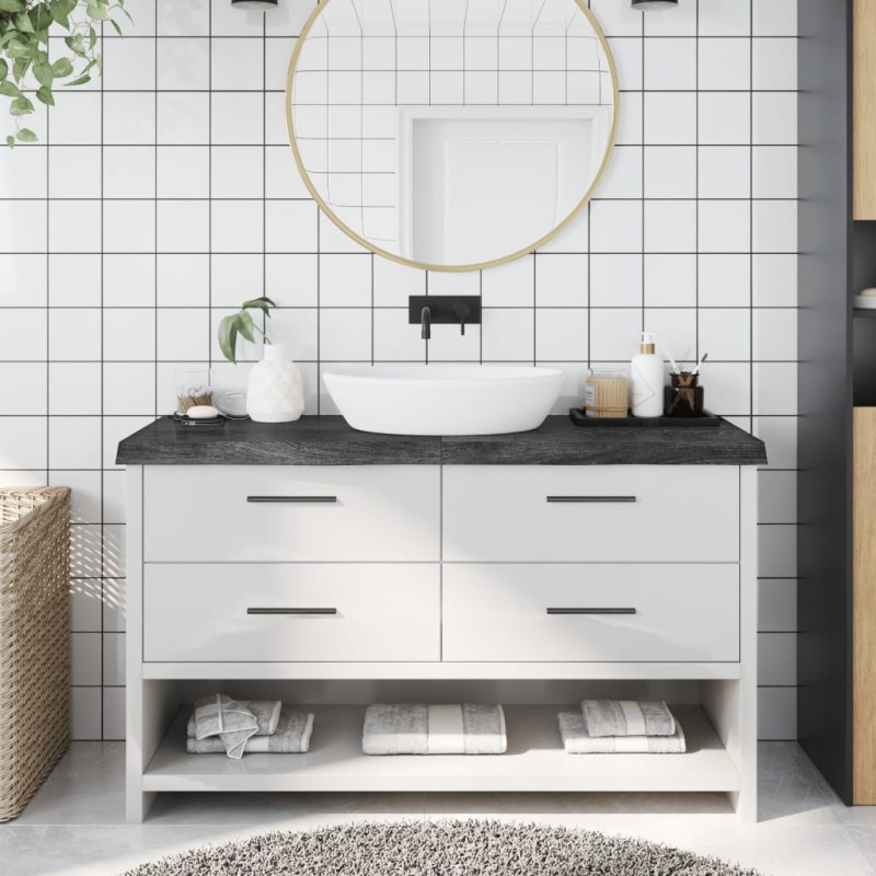 vidaXL Piano Bagno Grigio Scuro 140x50x6 cm Legno Massello Trattato