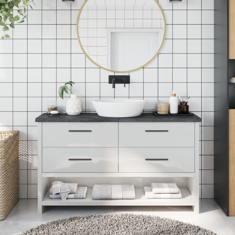 vidaXL Piano Bagno Grigio Scuro 120x30x4 cm Legno Massello Trattato