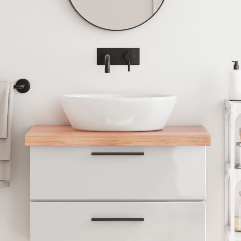 vidaXL Piano Bagno Marrone Chiaro 80x50x6 cm Legno Massello Trattato vidaXL Piano Bagno Marrone Chiaro 80x50x6 cm Legno Massello Trattato