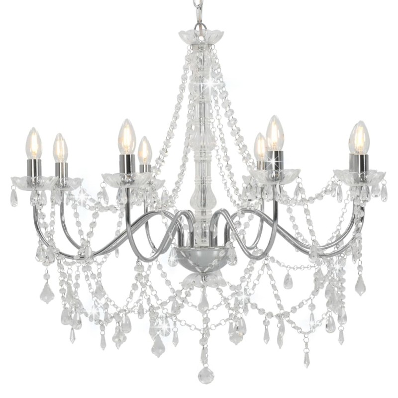 vidaXL Lampadario con Perline Argento 8 Lampadine E14 vidaXL Lampadario con Perline Argento 8 Lampadine E14
