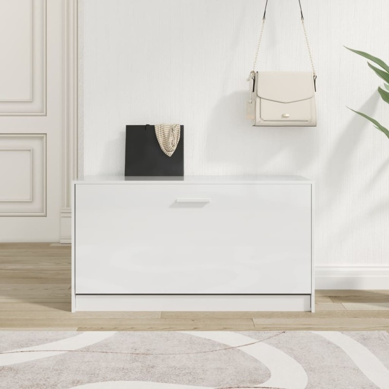 Panca Porta Scarpe Bianco Lucido 80x24x45 cm Legno Multistrato Panca Porta Scarpe Bianco Lucido 80x24x45 cm Legno Multistrato